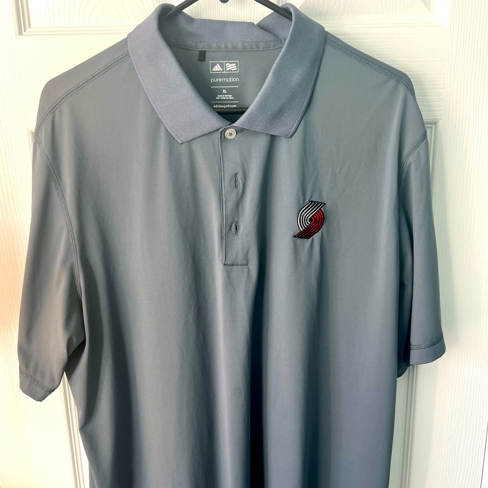 Dark gray Portland Trailblazers golf polo shirt by Adidas.
